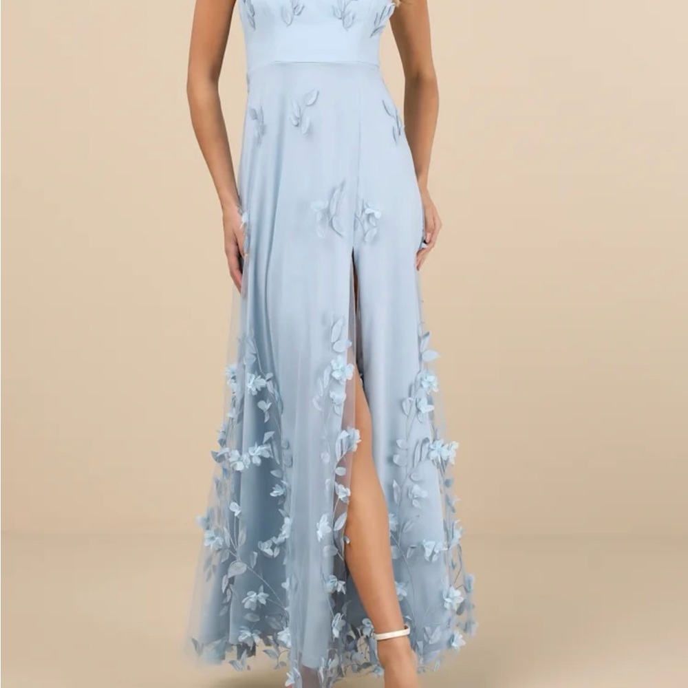 Lulu's Blue Embellished Slit Gown